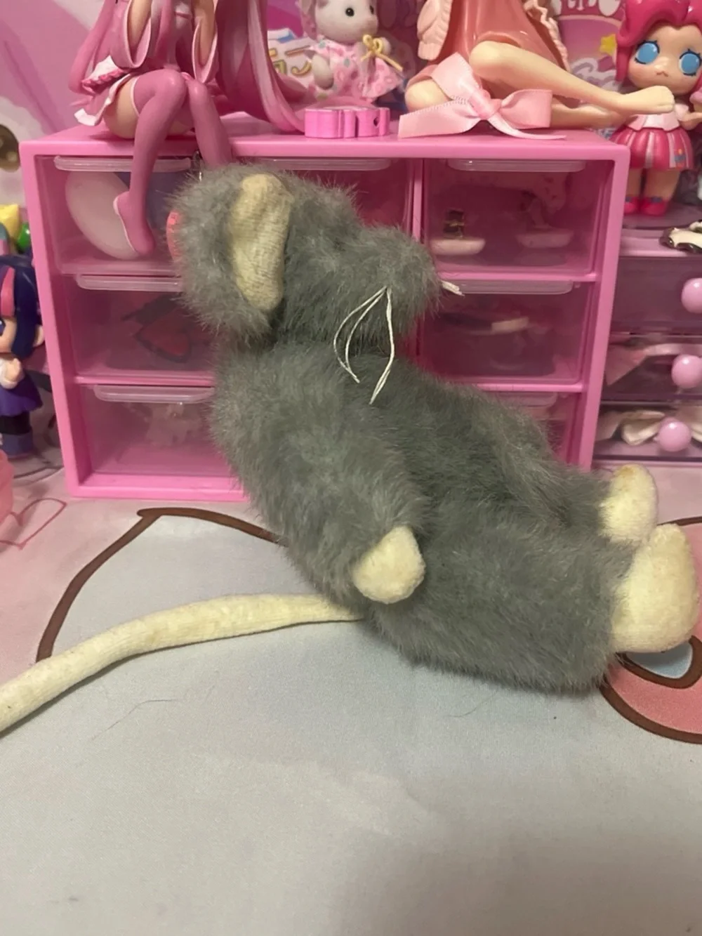 TY 1993 Squeaky Mouse Plush Gray Mouse Stuffed Toy - Soft Small Pet Plush